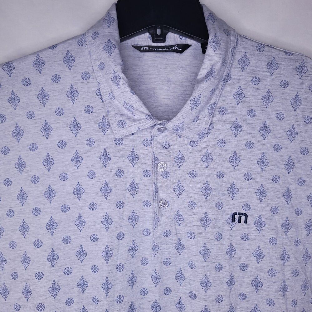 Travis Mathew Polo Shirt Mens 2XL Gray Medallion Atole